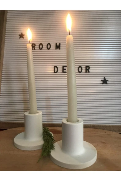Modern Beton Şamdan Mumluk 2’li Set Beyaz Renk - Resim 2