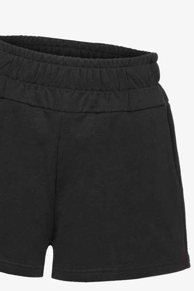 Kadın Pamuklu Siyah Bel Lastik Detaylı Şort - Resim 2