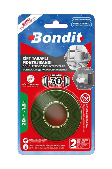 Extra Güçlü Çift Taraflı Montaj Bandı Şeffaf 20 Mm X 1.5 M - 2