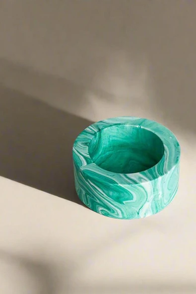 El Yapımı Mermer Desenli Yeşil Beton Tealight Mumluk 3 Adet | Minimal Dekoratif Şamdan - 1