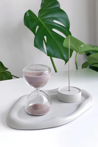 Bulut Desenli Beton Tabak | Minimal Takı ve Anahtar Tabağı | Dekoratif Sunum Tepsisi 24 cm - 3