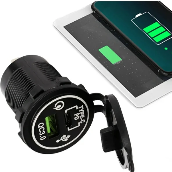 Oto Çakmaklık Şarj Soketi Marine Pano Tip 2 USB QC 3.0 Type-C PD Hızlı Şarj 12-24v - 3
