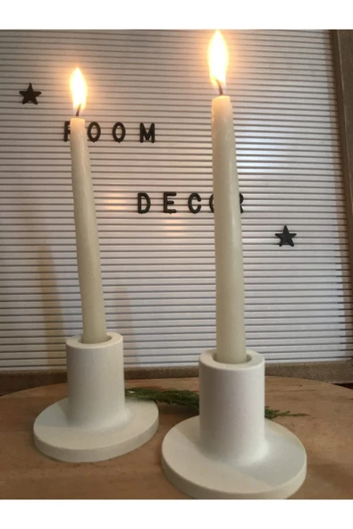 Modern Beton Şamdan Mumluk 2’li Set Beyaz Renk - Resim 3