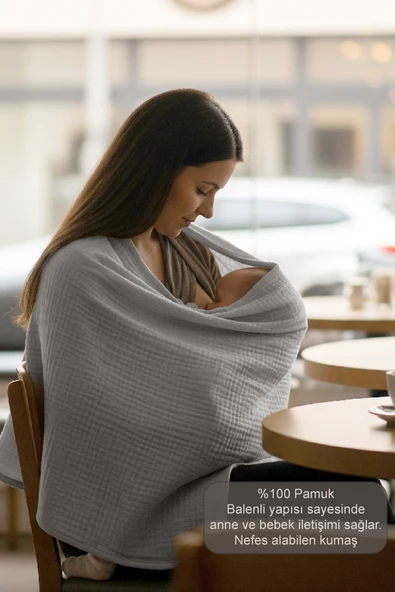 2 Katlı Balenli Müslin Emzirme Önlüğü - EmÖnGri Gri