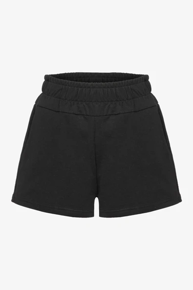Kadın Pamuklu Siyah Bel Lastik Detaylı Şort ürün görseli
