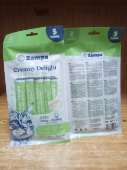 ZAMPA Ton Balıklı & Deniz Taraklı ve Ton Balığı ve Somonlu Kedi Krema Ödül Maması - 16G x 5 (3 PAKET)