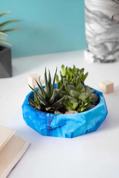 Çok Amaçlı El Yapımı Fasetli Beton Kase/Tabak | Sukulent Saksısı, Meyvelik ve Dekoratif Sunum Tabağı - 9