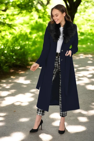 Kışlık Kürk Detaylı Kaşe Kaşmir Kaban - Resim 3