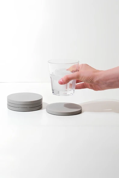 Beton Gri 4’lü Bardak Altlığı Seti ve Stand | Minimalist Modern Dekoratif Beton Altlık Takımı - 8