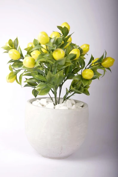 Yapay Limon Ağacı Tanzimi Beton Saksıda Yapay Çiçek Yapay Bitki - 7