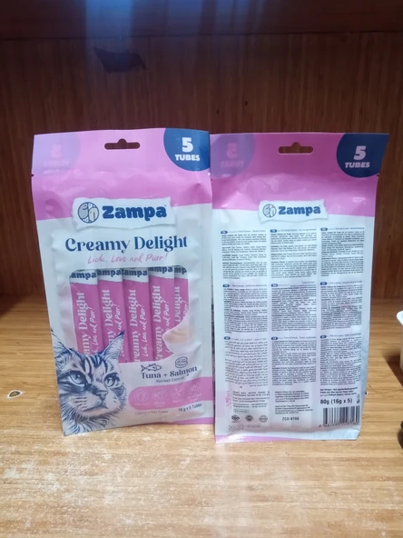 ZAMPA Ton Balıklı & Deniz Taraklı ve Ton Balığı ve Somonlu Kedi Krema Ödül Maması - 16G x 5 (3 PAKET) - 2
