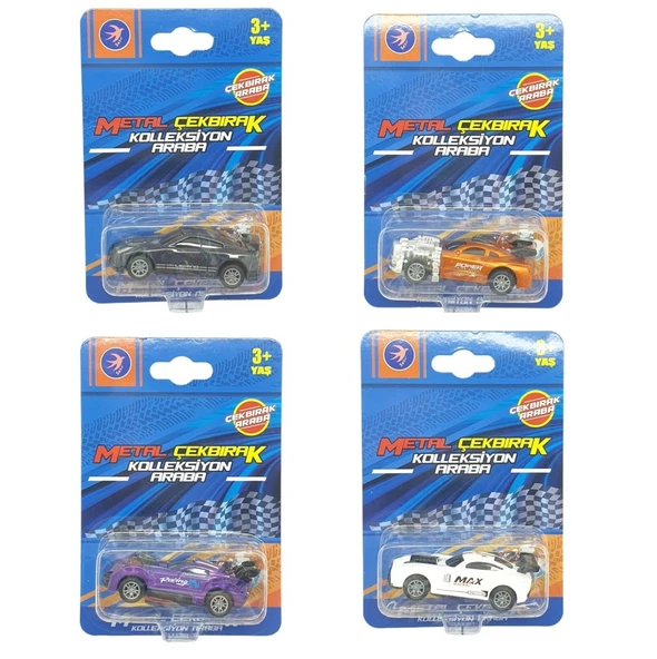 Çek Bırak Metal Küçük Arabalar 4'lü 8 cm - Yarış Arabaları - 3