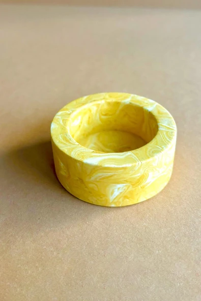 Dekoratif Sarı Mermer Desenli Beton Şamdan | El Yapımı Tealight Mumluk 3 Adet - 2