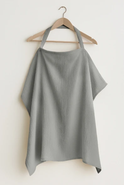 2 Katlı Balenli Müslin Emzirme Önlüğü - EmÖnGri Gri - 3