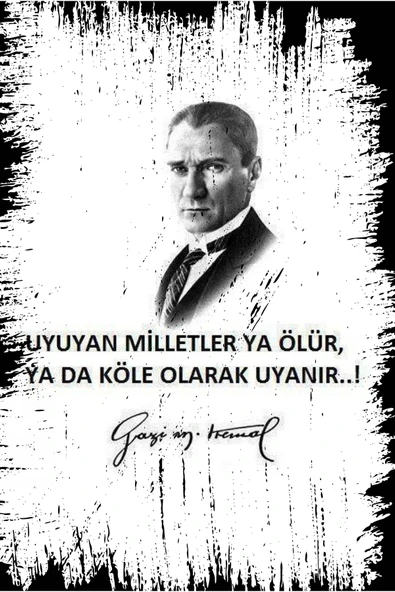 Atatürk Uyuyan Milletler Ya Ölür Ya Da Köle Olarak Uyanır Retro Ahşap Duvar Poster 20x30 - 1