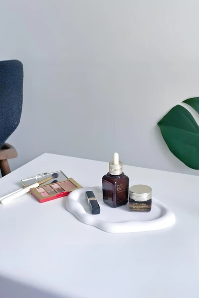 Bulut Desenli Beton Tabak | Minimal Takı ve Anahtar Tabağı | Dekoratif Sunum Tepsisi 24 cm - 5