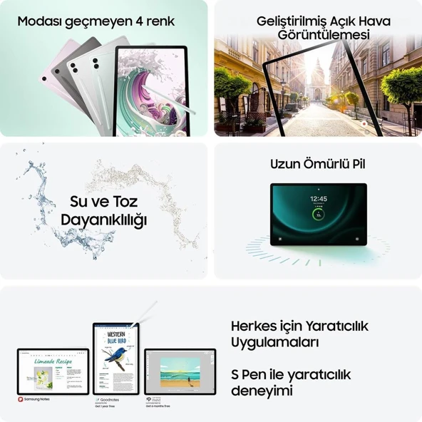 Samsung Galaxy Tab S9 FE Plus SM-X610 Yeşil 128 GB 12.4" Tablet Outlet - 7