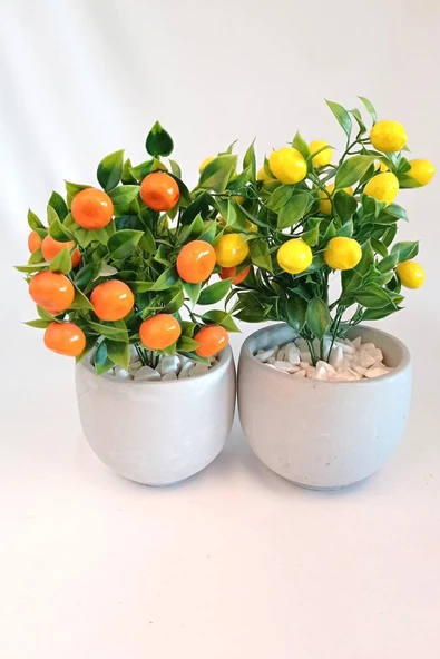 Yapay Ağaç Beton Saksıda Dekoratif Limon Ve Portakal Ağacı Tanzimi - 6