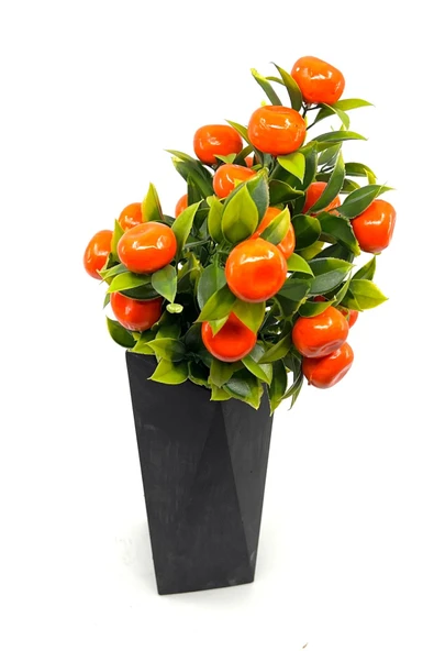 Siyah Geometrik Beton Vazoda Mandalina Demeti 40 Cm - 2