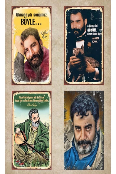 4’lü Ahmet Kaya Set - Retro Ahşap Poster – Özel Koleksiyon – Hbb - 1