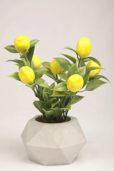 Yapay Limon Ağacı Beton Saksıda Dekoratif Yapay Çiçek Ve Bitki Tanzimi