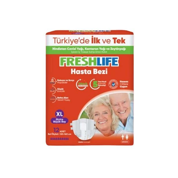 Freshlife Bel Bantlı Hasta Bezi 12 li Ekstra Büyük Boy XLarge Bel Ölçüsü 120-160 cm - 1