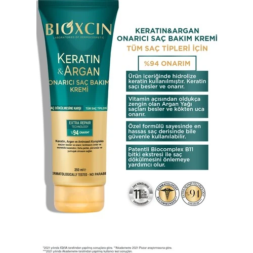 Bioxcin Saç Bakım Kremi Onarıcı Keratin  Argan 250 ml - Resim 2
