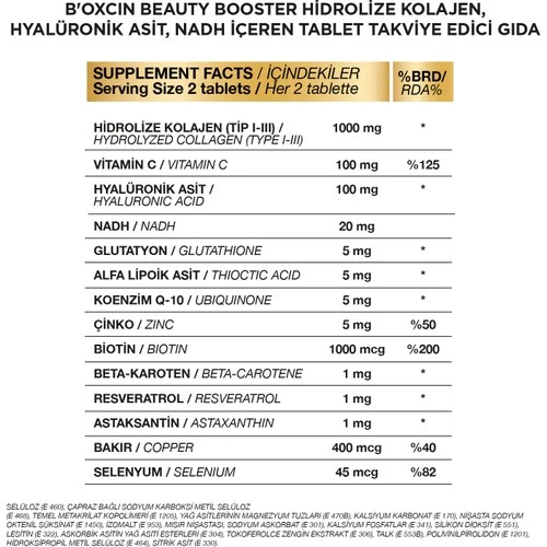 Bioxcin Beauty Booster Hidrolize Kolajen Hyalüronik Asit Nadh İçeren Tablet Takviye Edici Gıda 60 Tablet - Resim 2