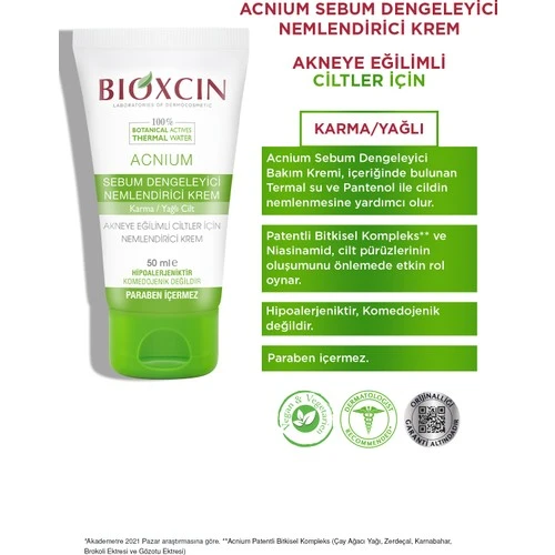 Bioxcin Acnium Sebum Dengeleyici Nemlendirici Krem 50 ml - Resim 4