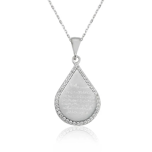 Gümüş Damla Ayetel Kürsi Bayan Kolye ürün görseli 1