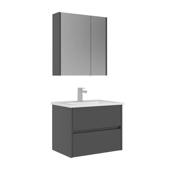 Orka Arno 65 cm Parlak Antrasit Çekmeceli Banyo Dolabı Alt Modül Lavabo - Resim 2