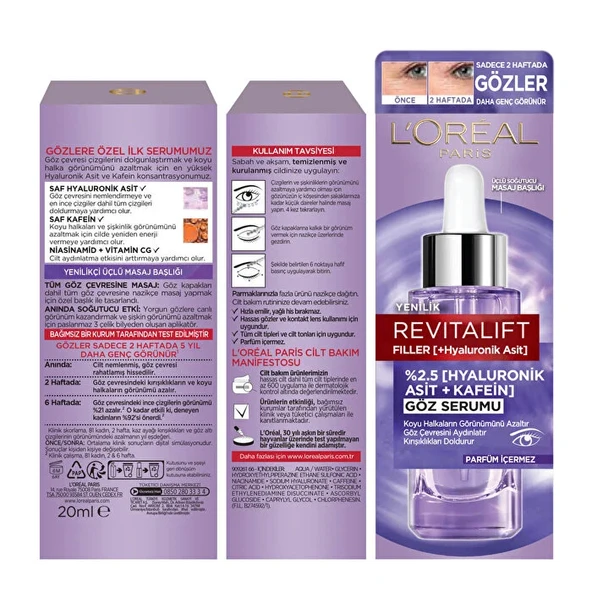 LOreal Paris Revitalift Filler Aydınlatıcı Göz Serumu 20 ml - Resim 2