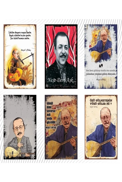 Neşet Ertaş Temalı 6'lı Ahşap Duvar Poster Seti - 2