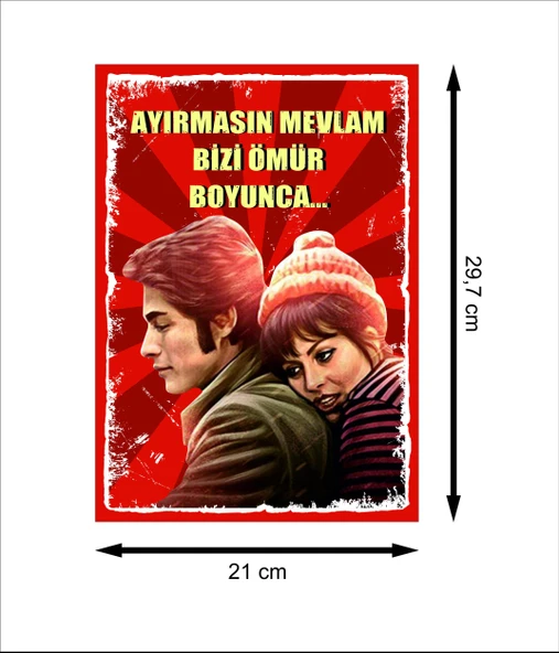 Kadir İnanır ve Türkan Şoray Yeşilçam Retro Ahşap Poster - 2