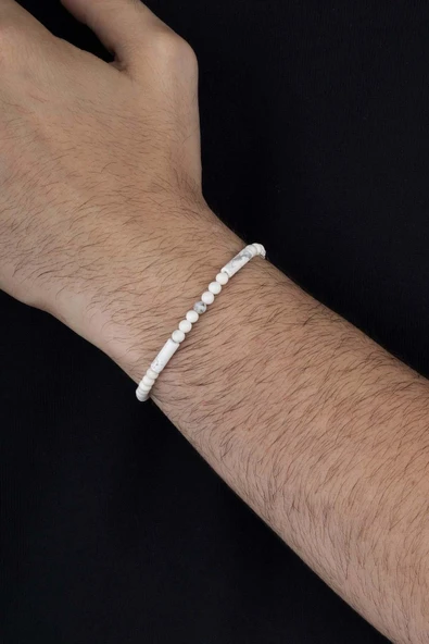 Gümüş Pazarım Beyaz Havlit Taşı Doğal Taş Erkek Bileklik ürün görseli 1