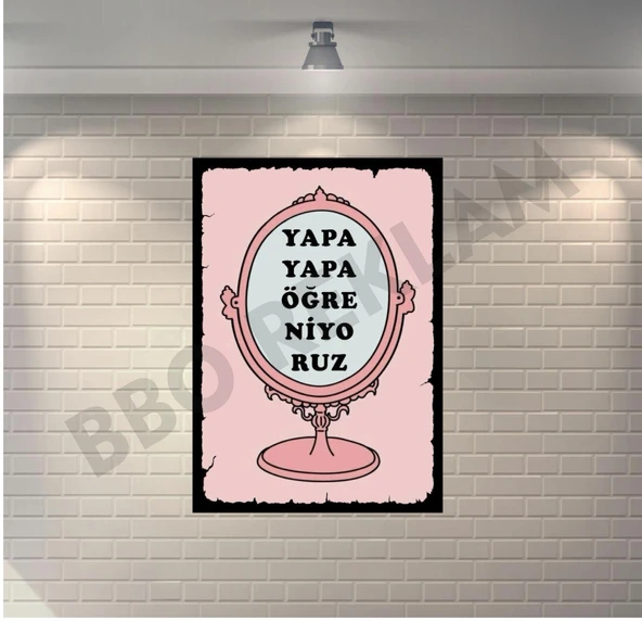 Yapa Yapa Öğreniyoruz Ayna Retro Ahşap Poster - 1