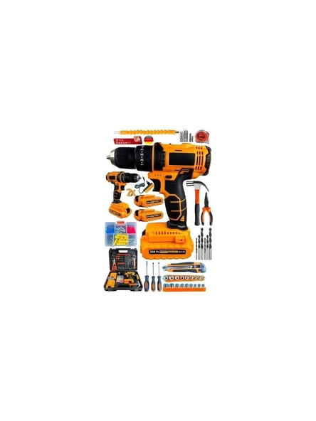 Teknoloji LG999 Darbeli 100 Pcs Set Li-On 2x Akülü Çelik Şanzuman Hızlı Sarjlı Akülü Vidalama Matkap ürün görseli 1