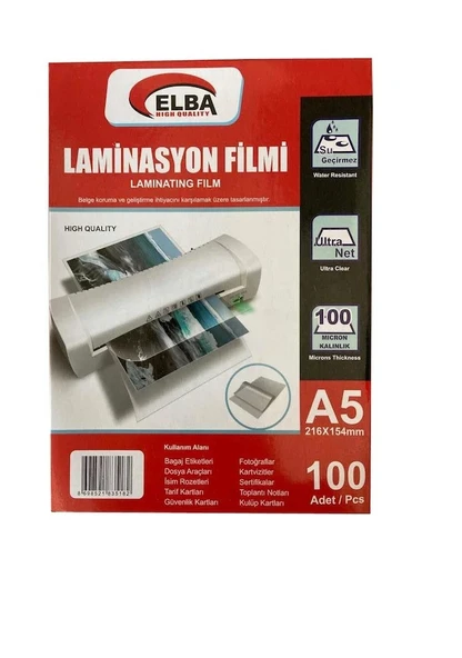Elba Laminasyon Filmi A5 100 Micron 100 Lü 154 X 216 Mm