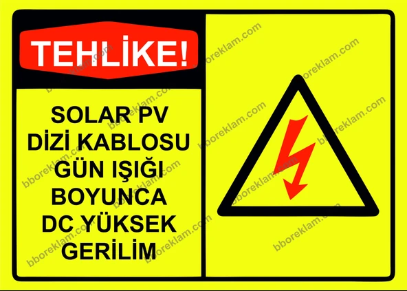 Tehlike! Solar Pv Dizi Kablosu Gün Işığı Boyunca Dc Yüksek Gerilim Uyarı Levhası ürün görseli 1