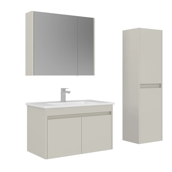 Orka Arno 85 cm Parlak Kaşmir Kapaklı Banyo Dolabı Takımı ve Boy Dolabı ürün görseli