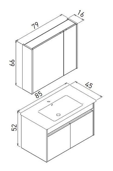 Orka Arno 85 cm Parlak Kaşmir Kapaklı Banyo Dolabı Alt Modül Lavabo - Resim 3