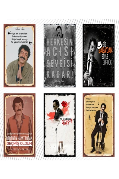 Müslüm Gürses 6'lı Ahşap Duvar Poster Seti - Hbb Özel Seri - 8