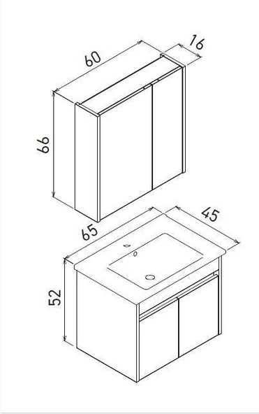 Orka Arno 65 cm Parlak Antrasit Kapaklı Banyo Dolabı Alt Modül Lavabo - Resim 3