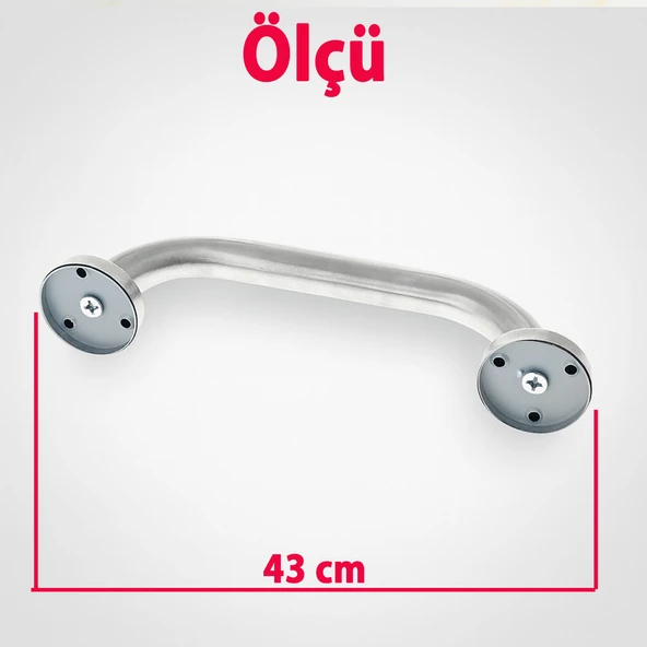 Banyo Tutunma Barı 43 cm Paslanmaz Çelik Vidalı Duvar Tipi Destek Barı Engelli Güvenlik Tutacağı - 4