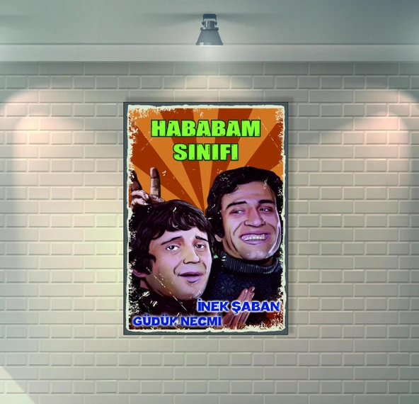Hababam Sınıfı Güdük Necmi ve İnek Şaban Retro Ahşap Poster - 1
