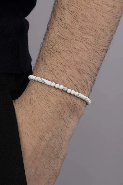 Gümüş Pazarım Beyaz Havlit Taşı Doğal Taş Erkek Bileklik - Resim 3