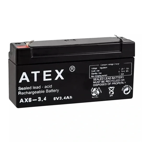 Atex 6 Volt - 3.4 Amper Yatık Akü