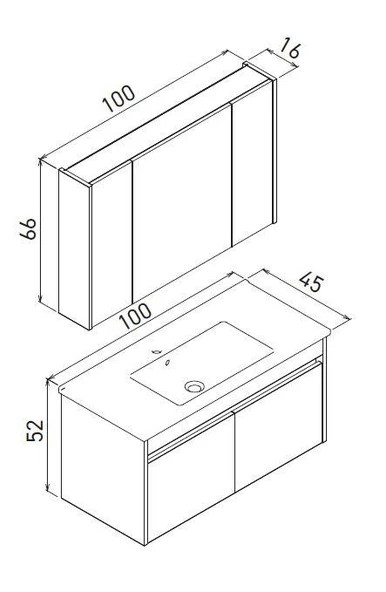 Orka Arno 100 cm Parlak Beyaz Kapaklı Banyo Dolabı Alt Modül Lavabo - Resim 3