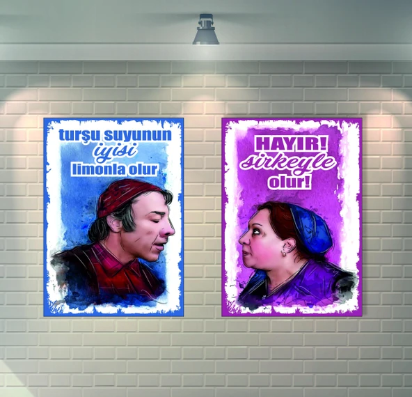Neşeli Günler Adile Naşit ve Münir Özkul Retro Ahşap Poster - 1