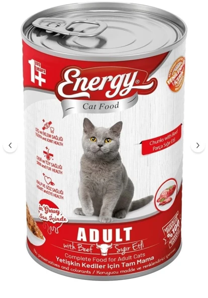 Pet Food Energy Sığır Etli Yetişkin Yaş Konserve Kedi Maması 400 G - 4 Adet